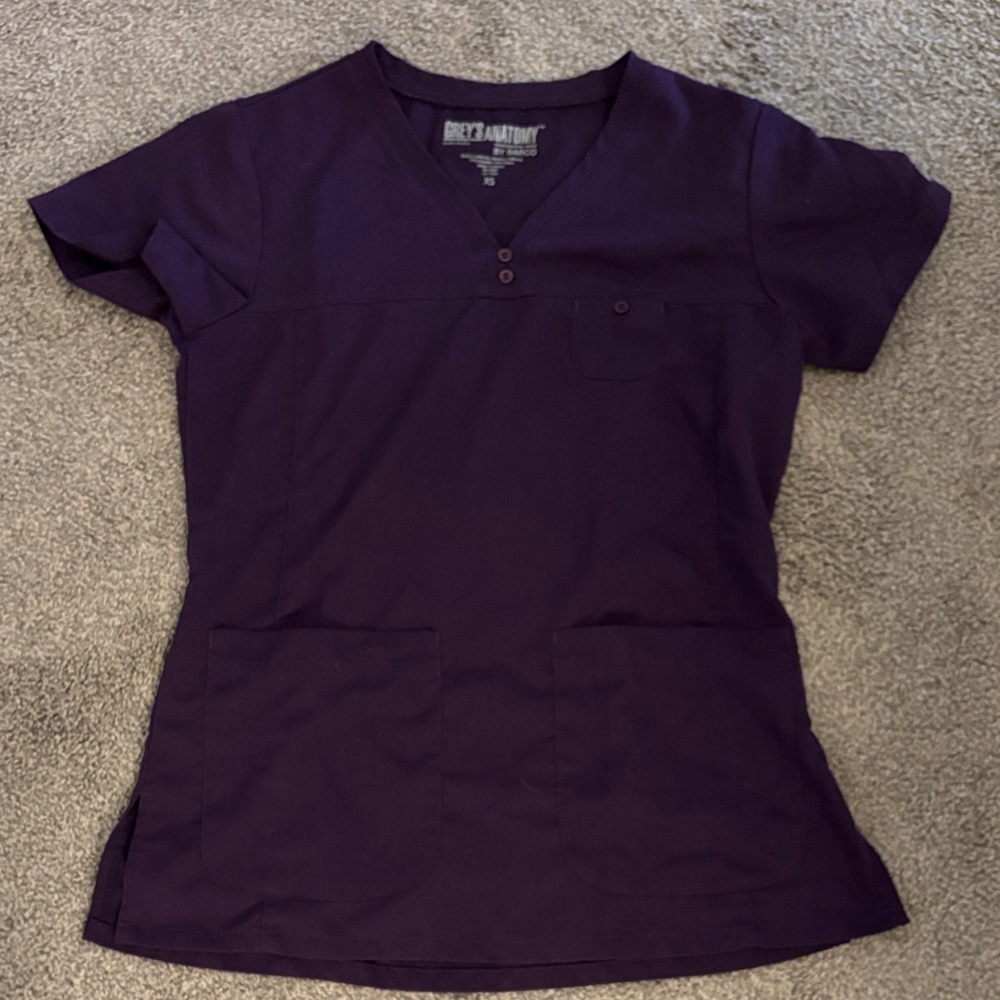 Grey's Anatomy Deep Plum V-Neck Short Sleeve Scrub Top
